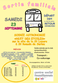 Sortie Familiale du Samedi 23 Sept. 23 sous les Étoiles