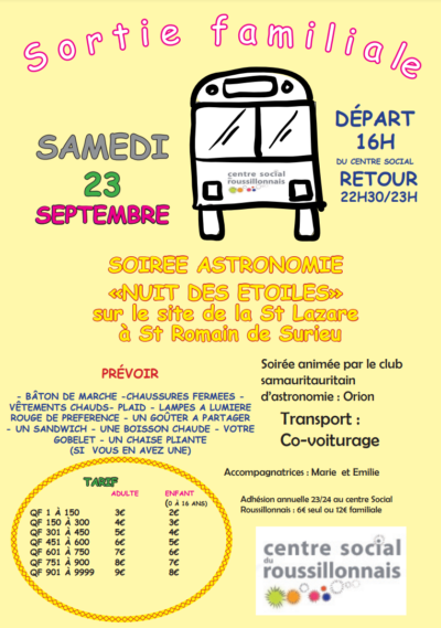Sortie Familiale du Samedi 23 Sept. 23 sous les Étoiles