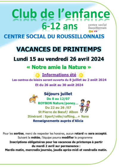 [Programme] Club de l’Enfance – Avr. 24