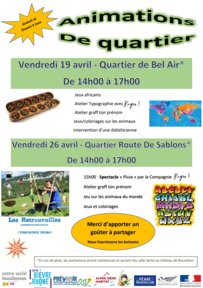 19 et 26 Avr. 24 – Animations de quartier