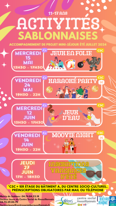 [PROGRAMME] ACTIVITES SABLONNAISES – Mai&Juin 24