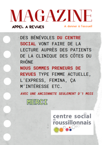 Mars 25 | Appel aux Dons : Magazines d’actualités