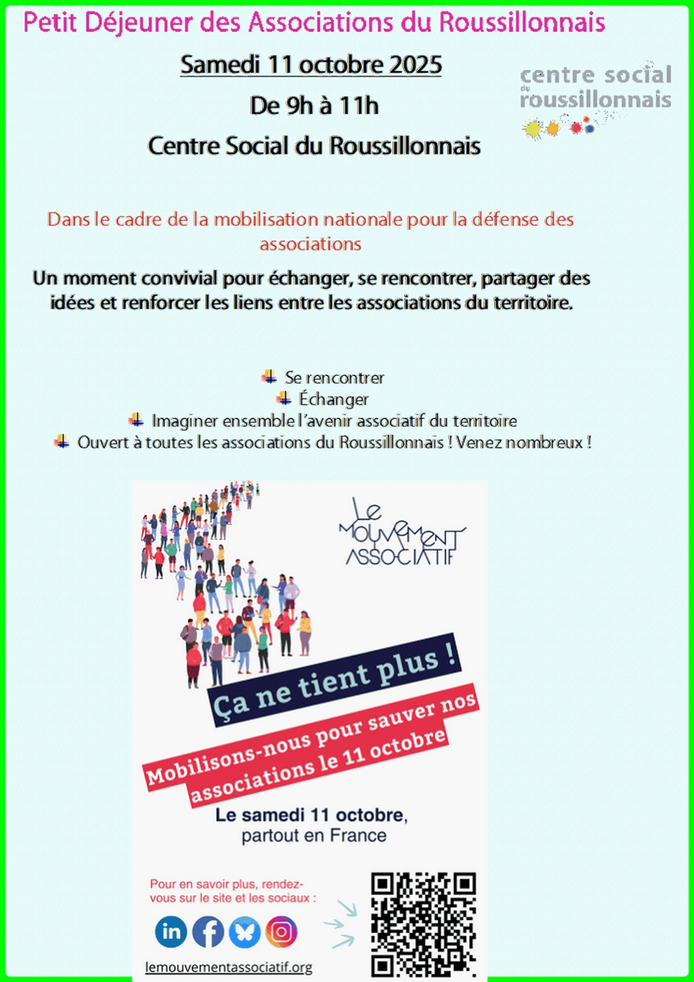 11 Oct. 25 | P’tit Déj des Assos du Roussillonnais.