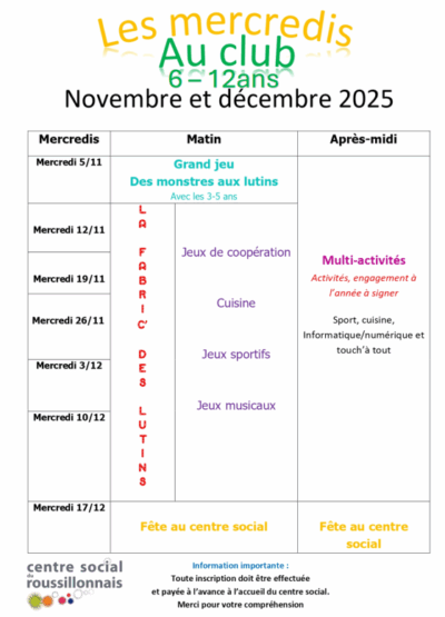 Nov-Dec 25 | [PROGRAMME] Les Mercredis au Club