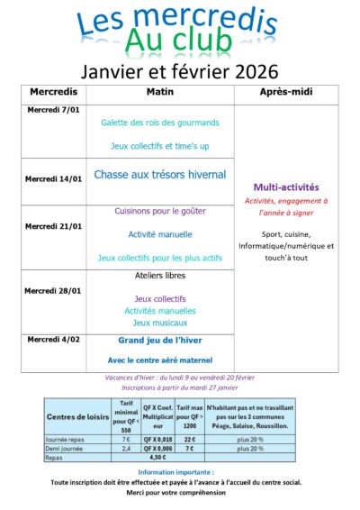 Jan & Fev 26 | Club de l’enfance [PROGRAMME]